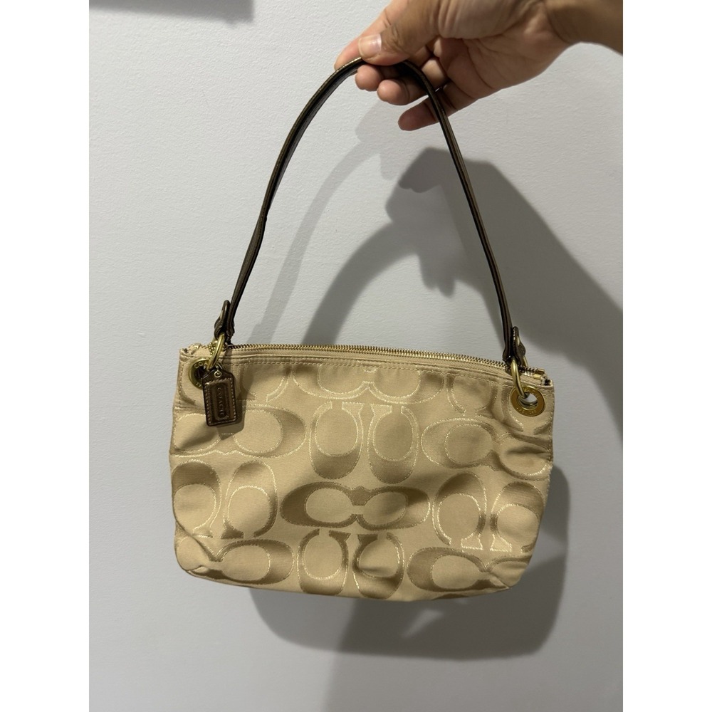 Coach Gold Tan Brown Poppy Signature Sateen Shoulder Bag 18980 Purse F - Picture 5 of 11